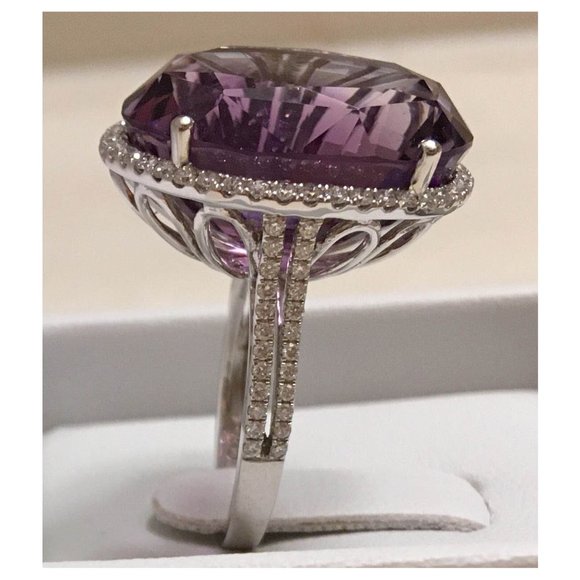 NIB MASSIVE 22 ct 19x16 mm Amethyst & .6 ct Diamond Ring 14K White Gold Size 6.5 - Picture 4 of 11